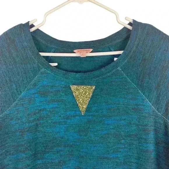 Juicy Couture Women’s Teal Pullover Embelished Sweatshirt Size Large Rhinestones - Picture 3 of 8